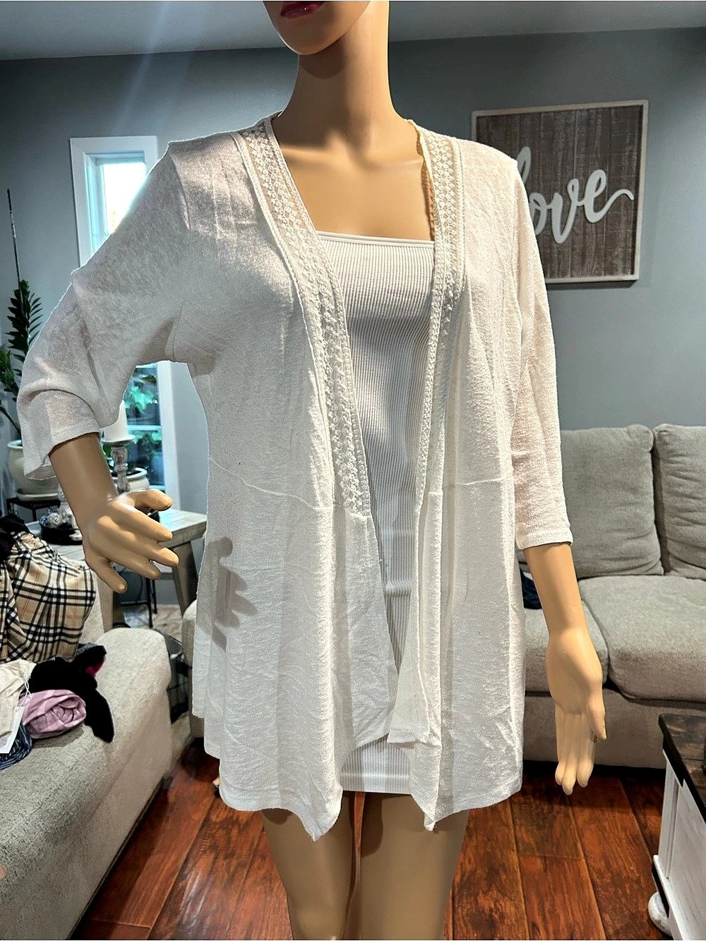 Torrid Lace-Back Open Cardigan in White Like New